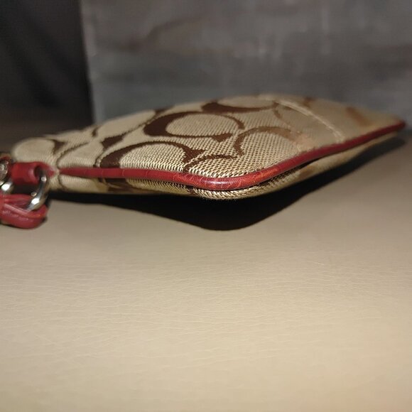 Coach Brown Red Signature Wristlet Clutch C Jacquard Satin Lining Zipper Closure - Picture 6 of 11